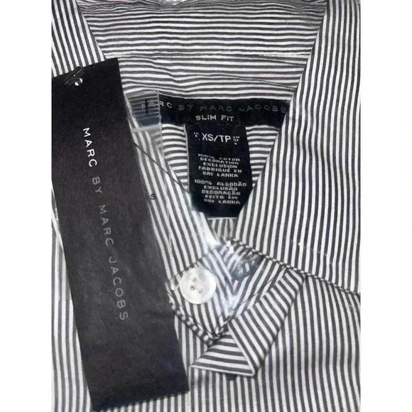 Marc by Marc Jacob Striped Short Sleeve Shirt Phantom Multi Slim Fit Size XS - Picture 9 of 10